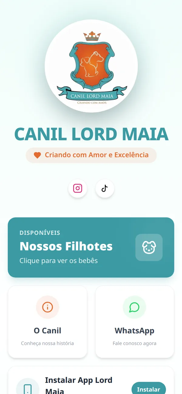 Site do Canil Lord Maia no celular